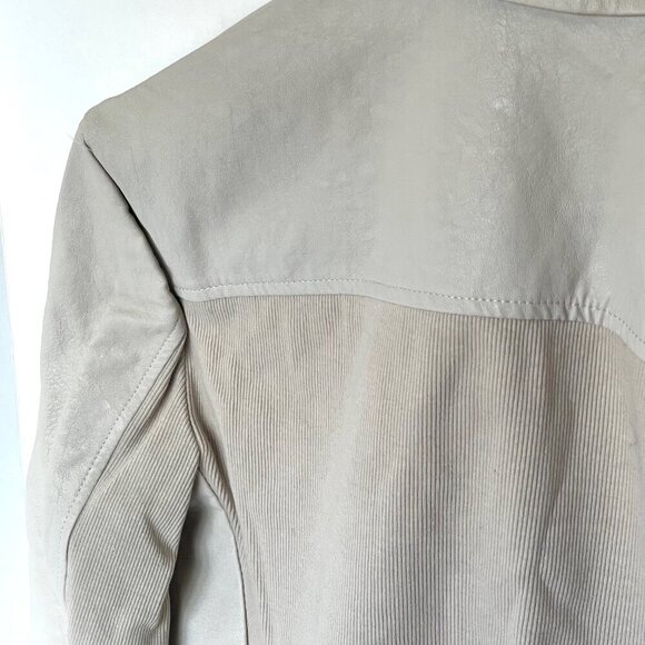 Anthropologie Anorak Jacket Crop Womens Extra Large Ivory Faux Leather Back Knit - Picture 6 of 11